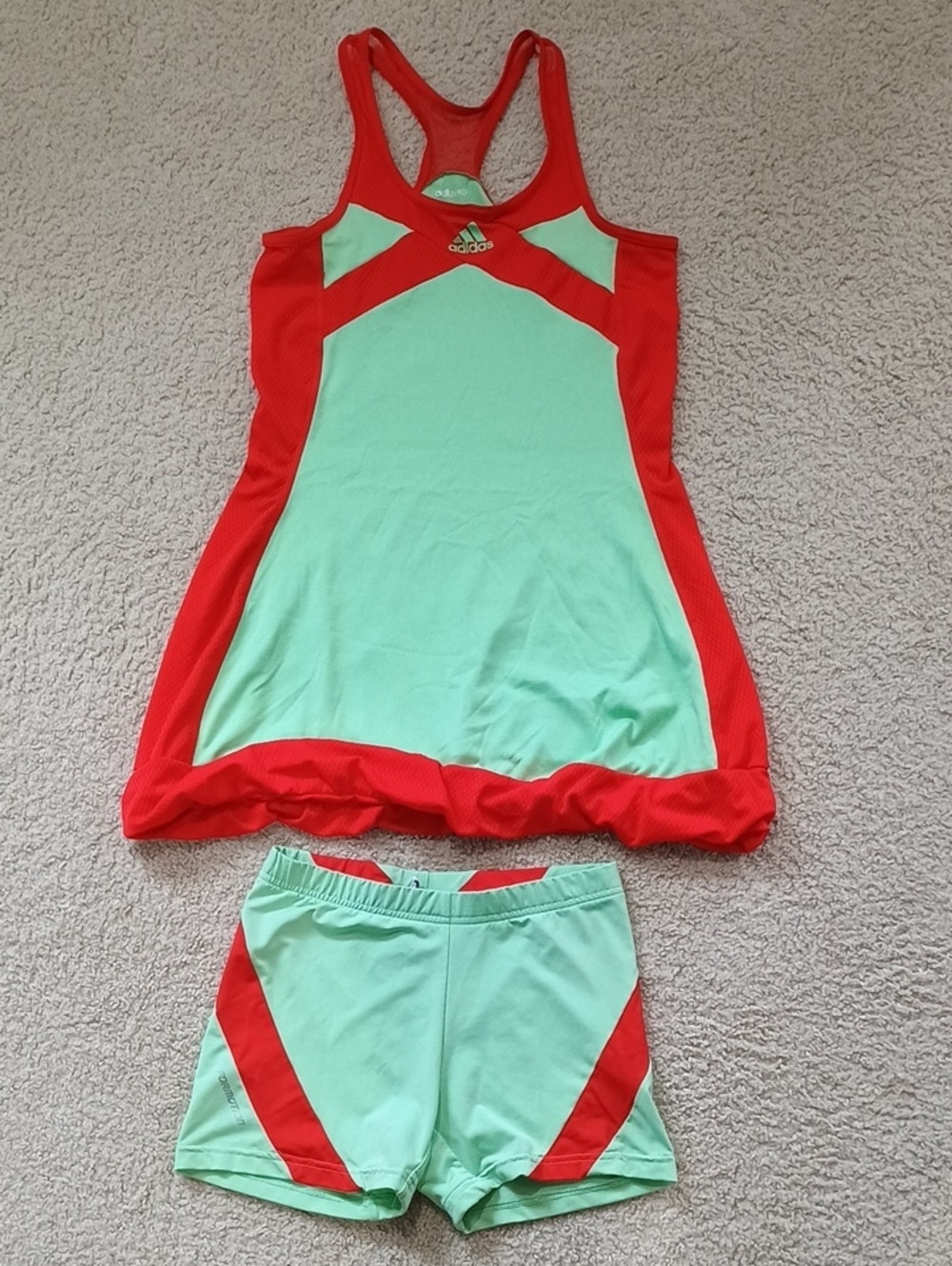 adidas Womens Red and Mint Tennis Dress with Matching Shorts